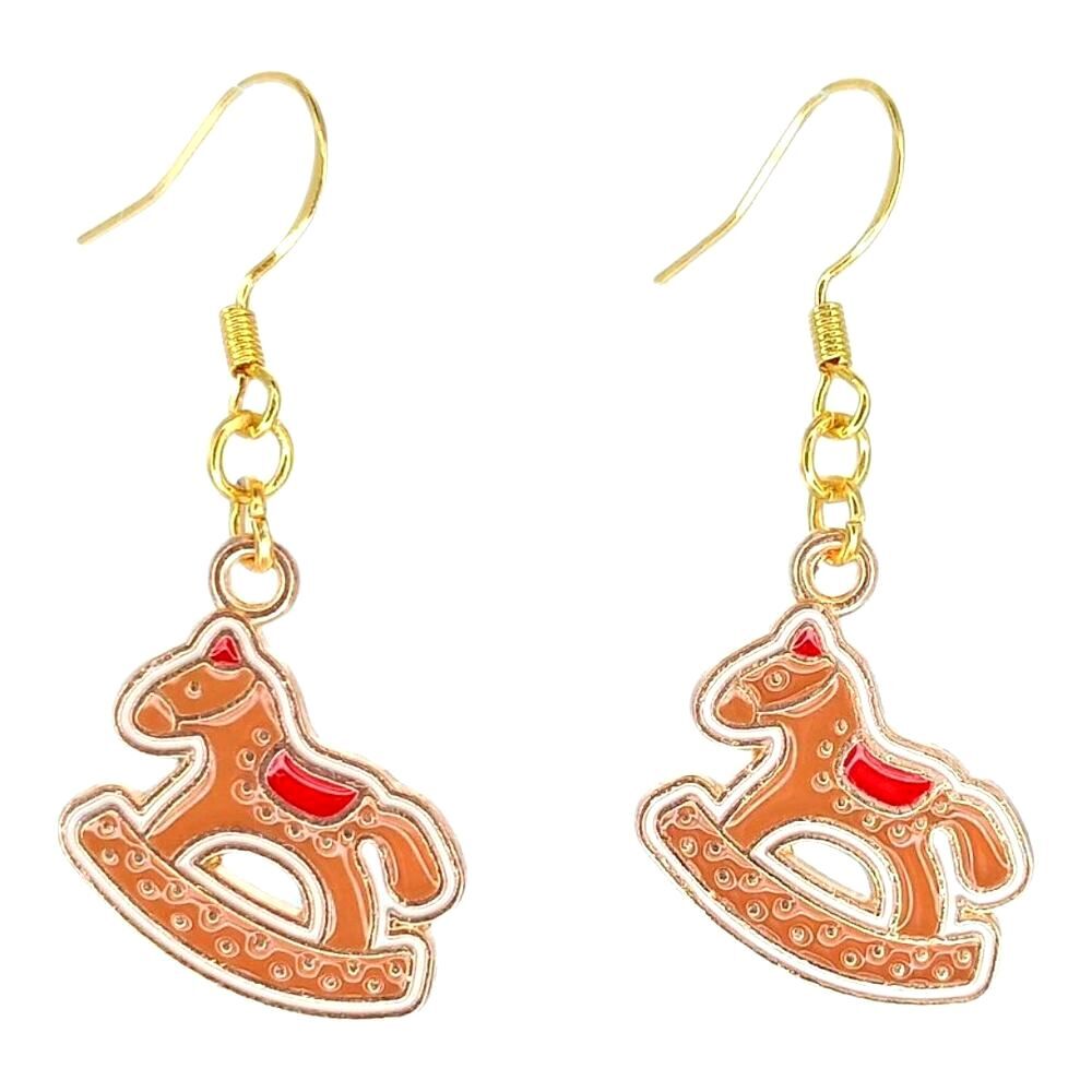 Ginger bread rocking horse Earrings Fashion Jewelry Dangle Holiday Christmas